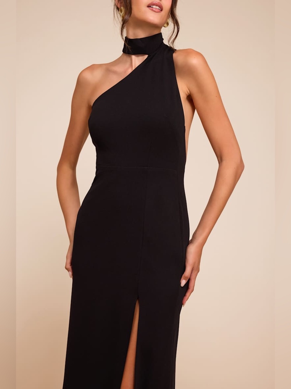 Lulus Black Asymmetrical Cutout Halter Maxi Dress. Size small